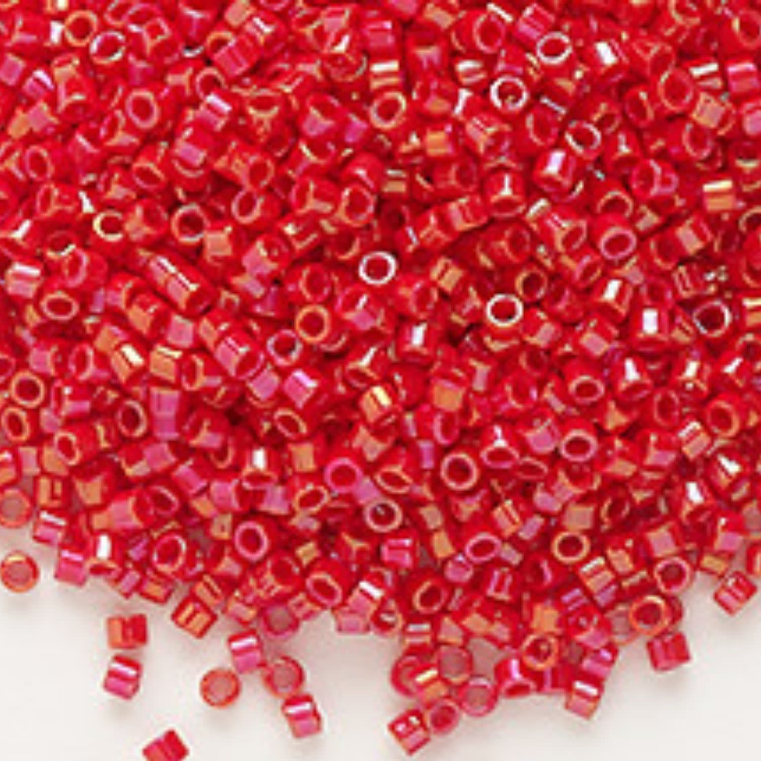 #11 Delica Seed Beads, Opaque Luster Red Ab/Rainbow, DB214-TB, Approx 1440 Beads, 1 two inch tube, 7.2 grams