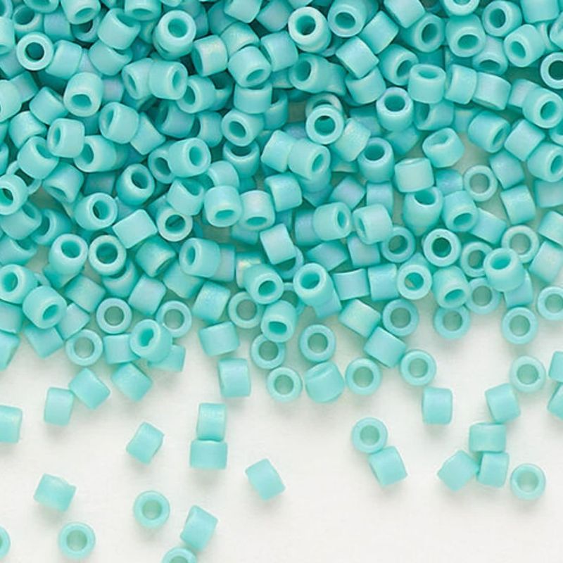 #11 Delica Seed Beads, Matte Opaque Turquoise Ab/Rainbow, DB878-TB, Approx 1440 Beads, 1 two inch tube, 7.2 grams