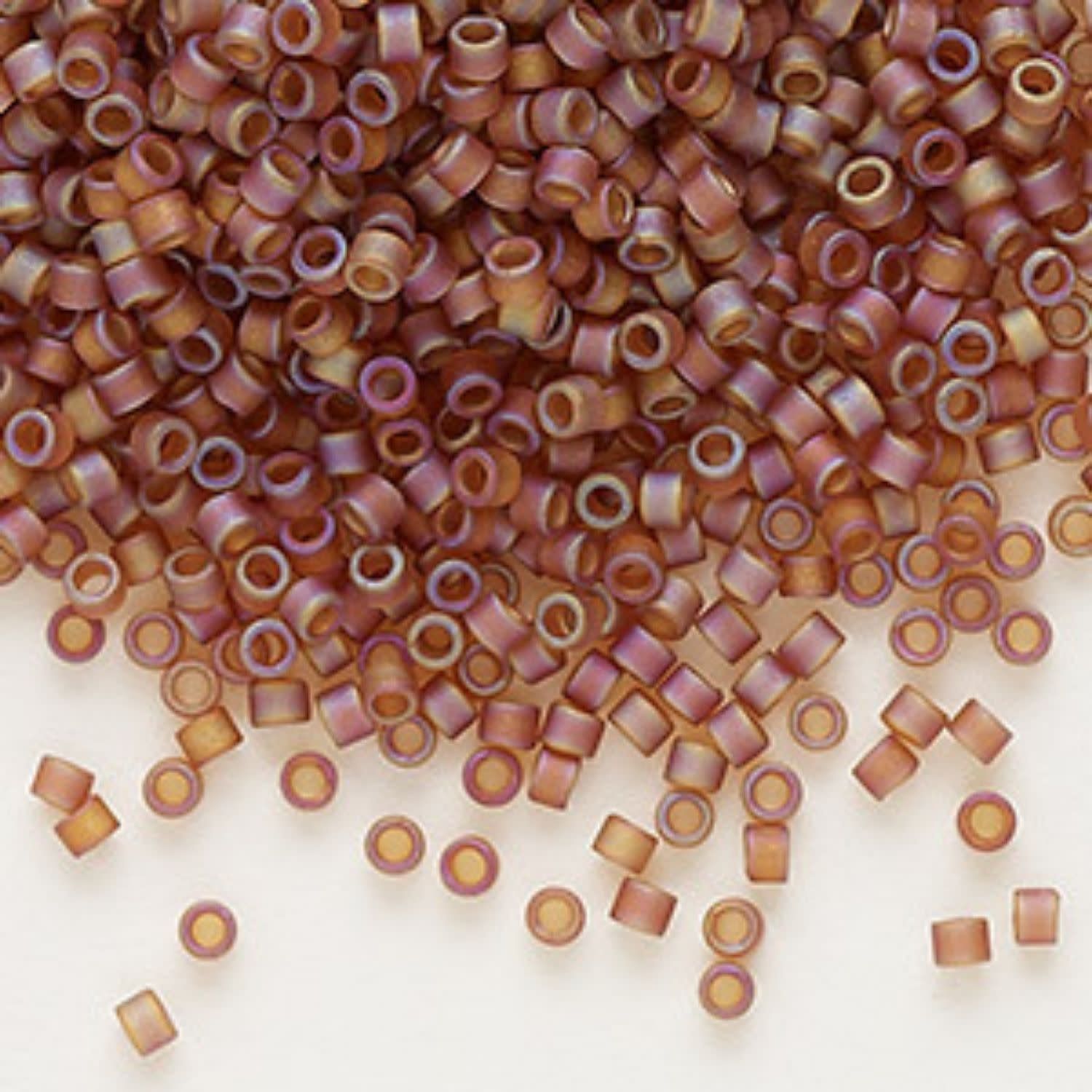 #11 Delica Seed Beads, Matte Transparent Light Brown Ab/Rainbow, DB853-TB, Approx 1440 Beads, 1 two inch tube, 7.2 grams
