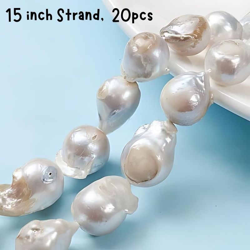 Freshwater Pearls, Baroque Nuggets, Approx 20pcs, 15&#39;&#39; Strand, 13-22x13-27x13-16mm, Natural Cream White, Hole 0.5mm, 86gms/3.03oz