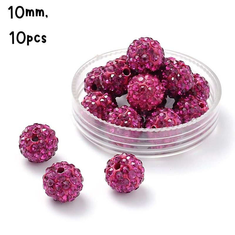 10mm Glass Rhinestone, 10pcs, Pave Polymer Clay, Fuchsia Pink, Grade A, Hole 1.8mm, 11gms/0.39oz