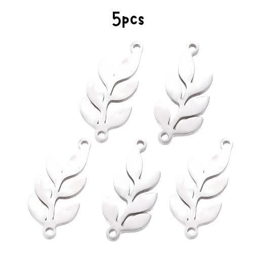 Stainless Steel Leaf Connectors/Links, 5Pcs, 22.5x10x1.5mm, Hole 1.2mm, 7gms/0.25oz