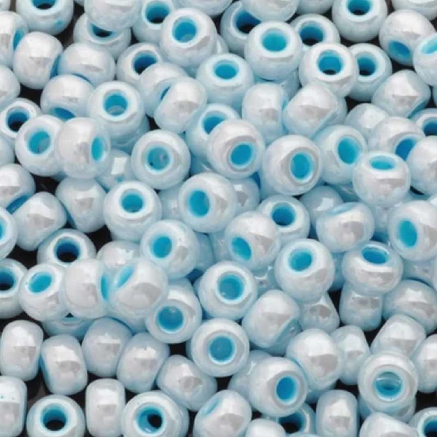 #8 Miyuki Seed Beads - Aqua Lined White Pearl Blue, 8-9430-TB, Approx 858 Beads/22 Grams, 1 five inch tube