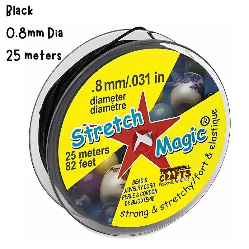 0.8mm Stretch Magic Jewelry Cord, Black, 25 Meters/82Ft, 56gms/2oz