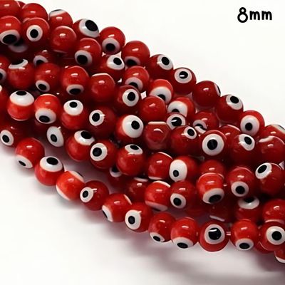 8mm Protection Beads, Approx 49pcs, 14" Strand, Red, Hole 1mm, Lampwork Glass Beads, 1.13oz