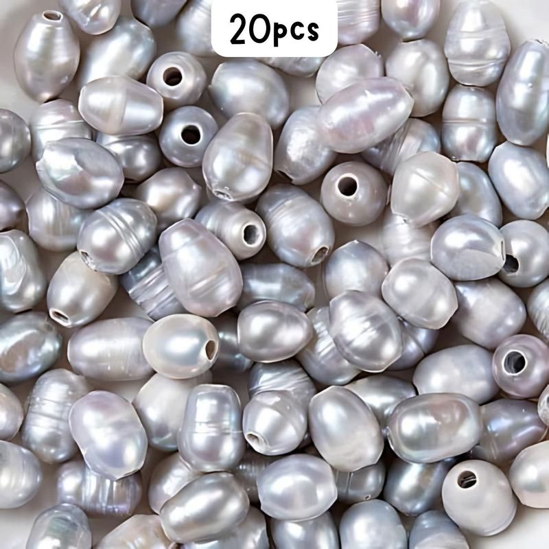 Freshwater Pearls, Rice, 20pcs, 7~10x7~8mm, Grey, Hole 1.8mm, 7gms/0.25oz