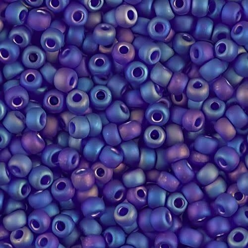 #8 Miyuki Seed Beads - Matte Transparent Cobalt Blue Rainbow/AB, 8-9151FR-TB, Approx 858 Beads/22 Grams, 1 five inch tube