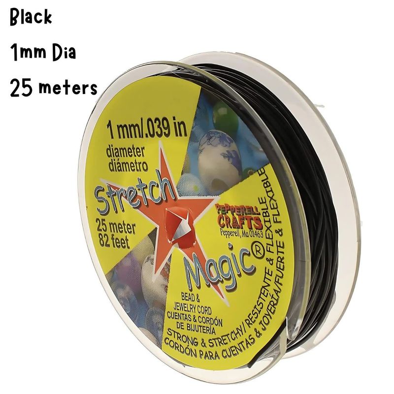 1mm Stretch Magic Jewelry Cord, Black, 25 Meters/82Ft, 56gms/2oz