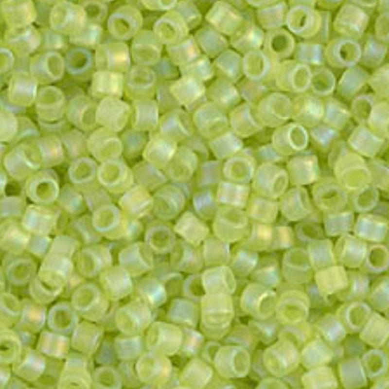 #11 Delica Seed Beads, Matte Transparent Chartreuse Green Ab/Rainbow, DB860-TB, Approx 1440 Beads, 1 two inch tube, 7.2 grams