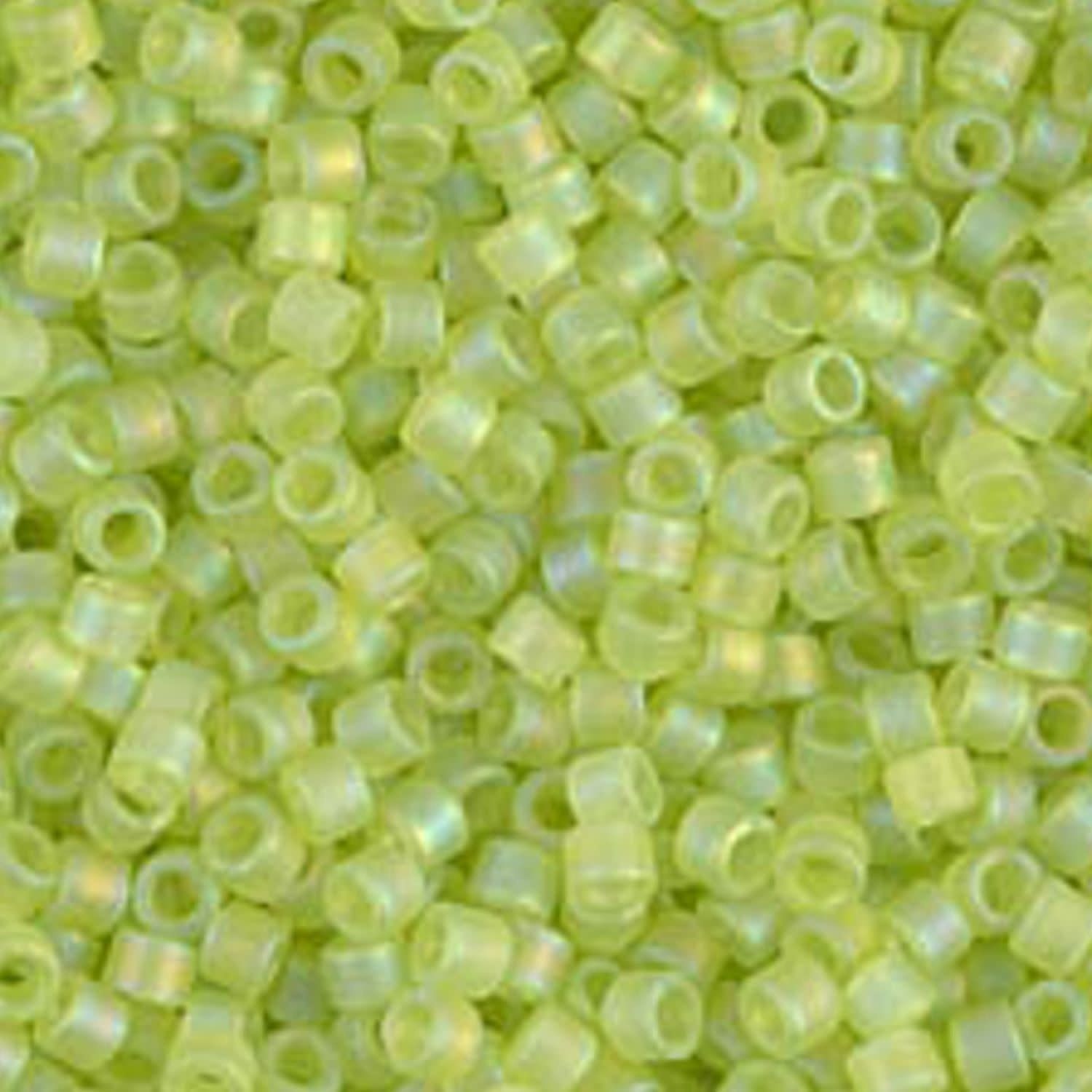 #11 Delica Seed Beads, Matte Transparent Chartreuse Green Ab/Rainbow, DB860-TB, Approx 1440 Beads, 1 two inch tube, 7.2 grams