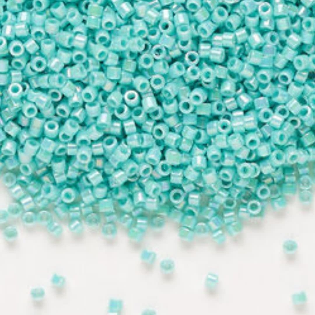 #11 Delica Seed Beads, Opaque Sea Opal Turquoise Ab/Rainbow, DB1576-TB, Approx 1440 Beads, 1 two inch tube, 7.2 grams