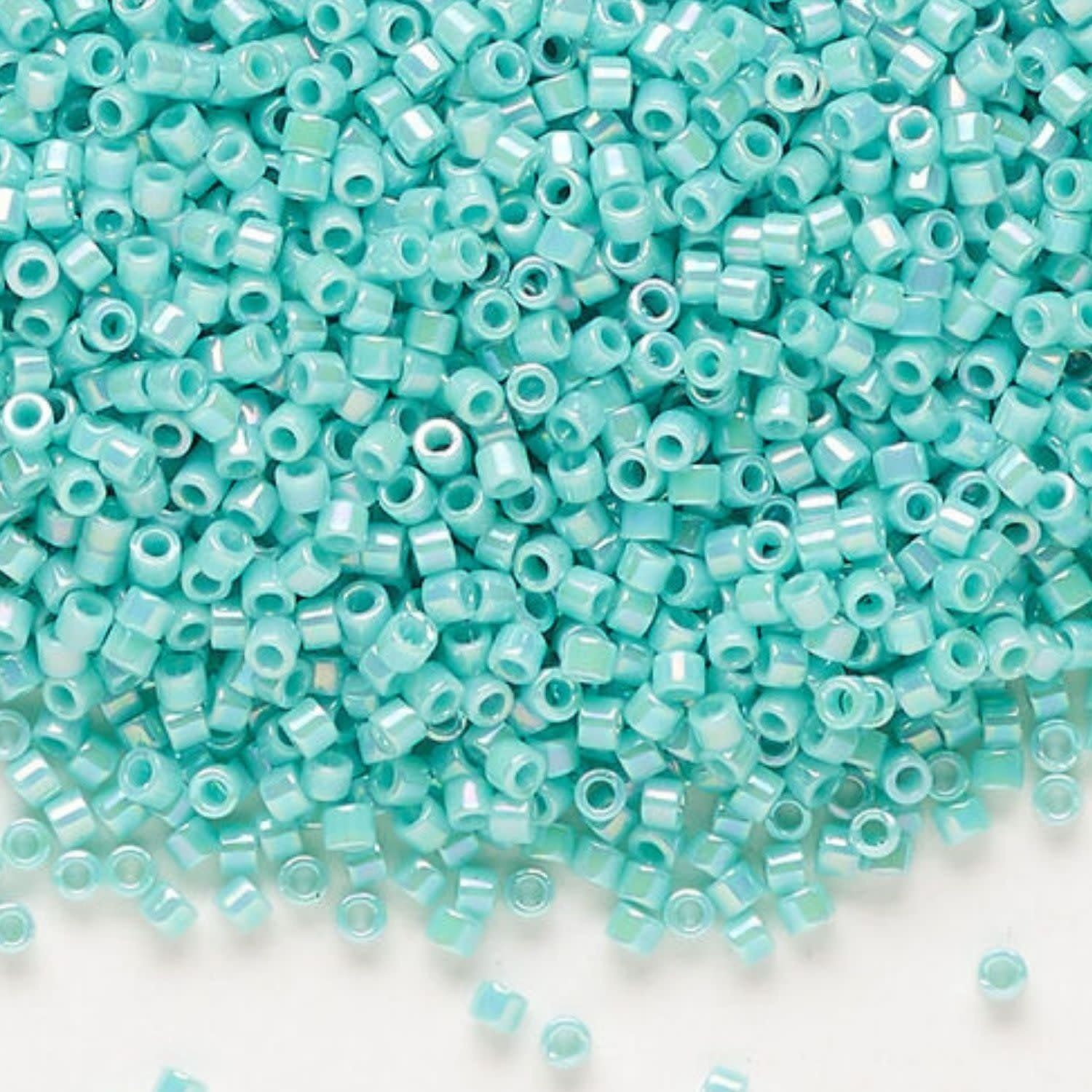 #11 Delica Seed Beads, Opaque Sea Opal Turquoise Ab/Rainbow, DB1576-TB, Approx 1440 Beads, 1 two inch tube, 7.2 grams