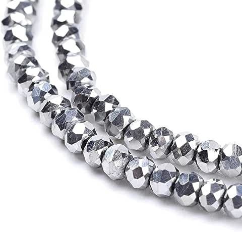 12x8mm Faceted Rondelle, Silver Plated, 22pcs, 7.5&#39;&#39; Strand, Glass Beads, in store only