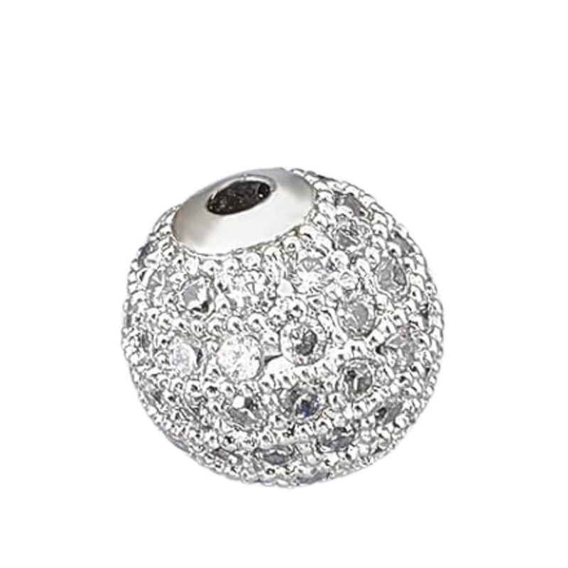 12mm Silver Plated Brass, Crystal Rhinestones, 1pc, Pave Beads, Hole 2mm, 4gms/0.14oz