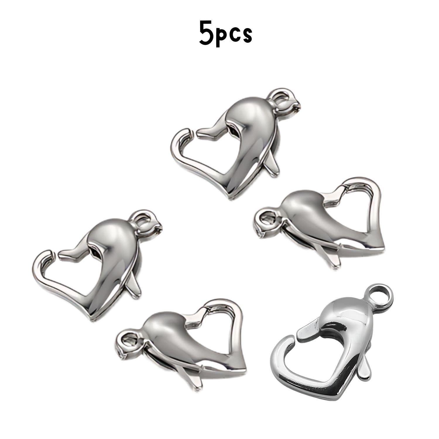 Heart Stainless Steel Lobster Claw Clasps, 5pcs, 15x8.5mm, Hole 1.5mm, 5gms/0.18oz