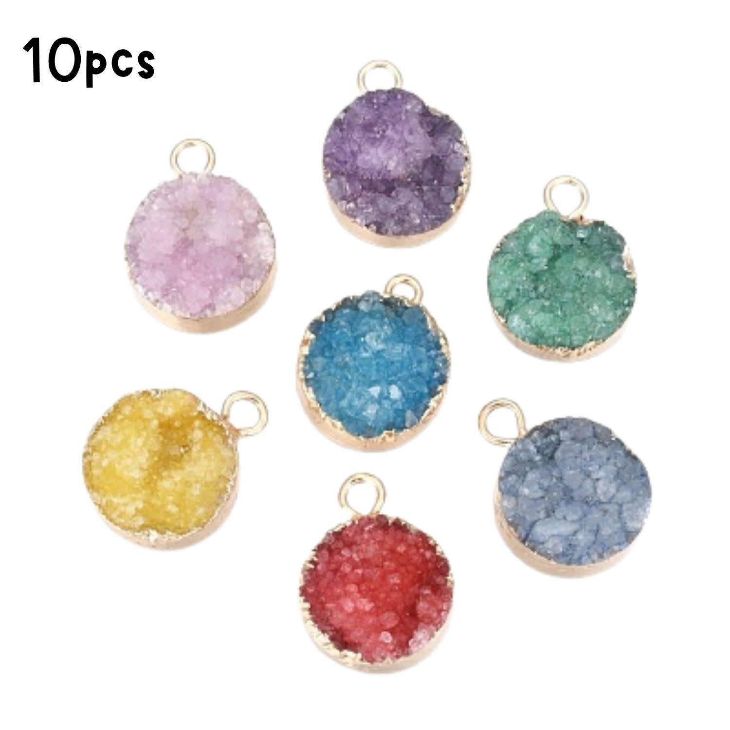 Druzy Agate Pendants, 10pcs, 20x14x7mm, Mixed Colors, Dyed, Round, Hole 2mm, Charms/Pendants, 30gms/1.06oz