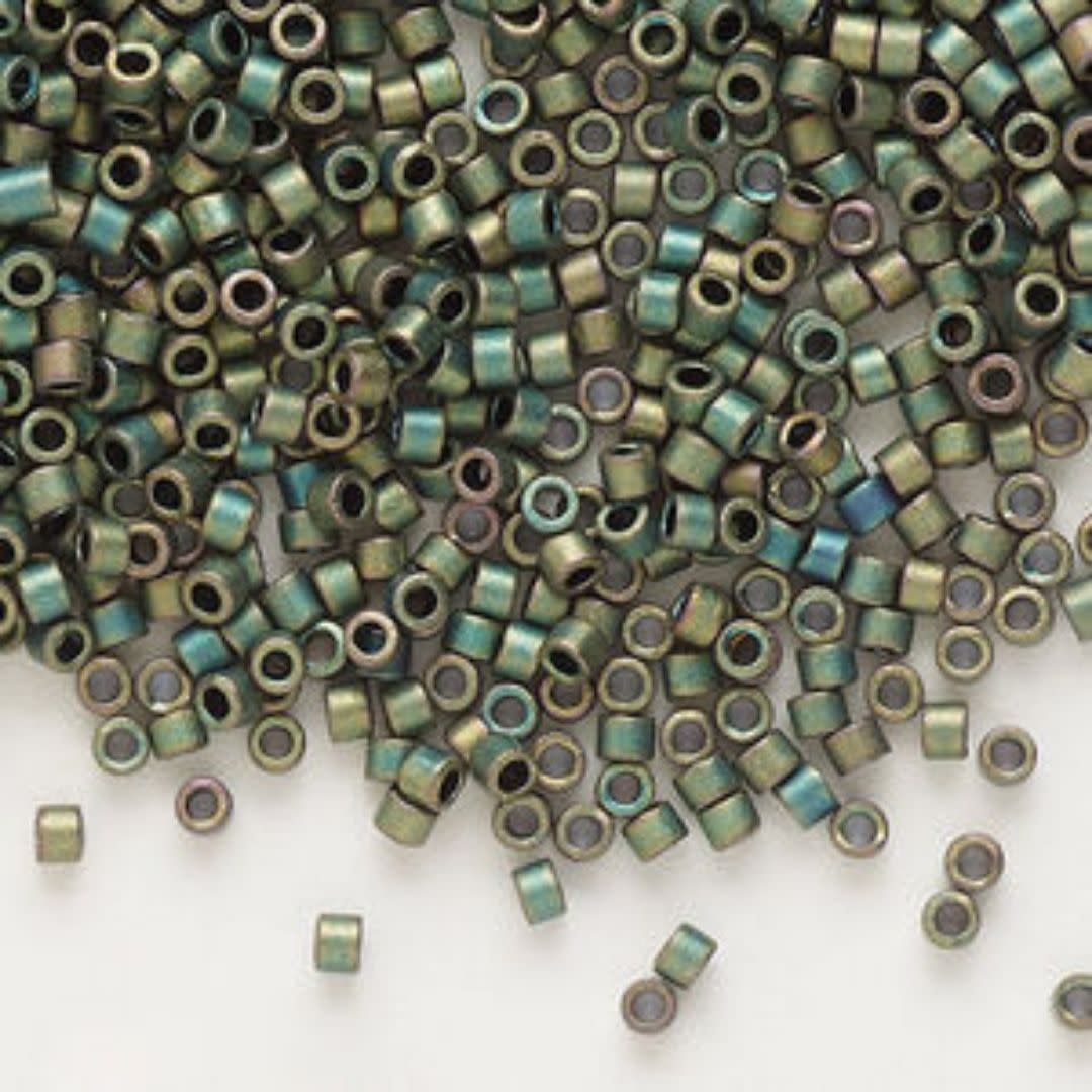 #11 Delica Seed Beads, Matte Metallic Green Iris Ab/Rainbow, DB324-TB, Approx 1440 Beads, 1 two inch tube, 7.2 grams