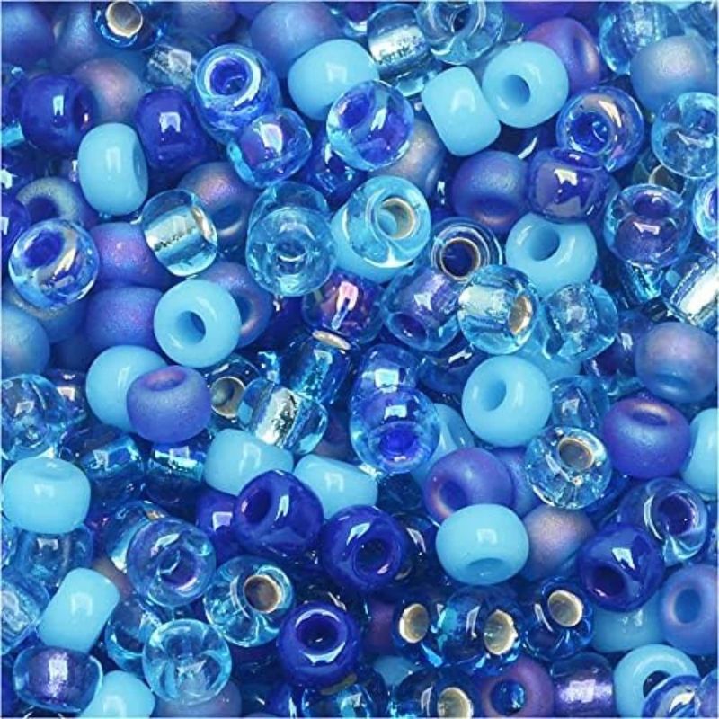 #8 Miyuki Seed Beads - Mix Blue Tones, 8-9MIX02-TB, Approx 858 Beads/22 Grams, 1 five inch tube