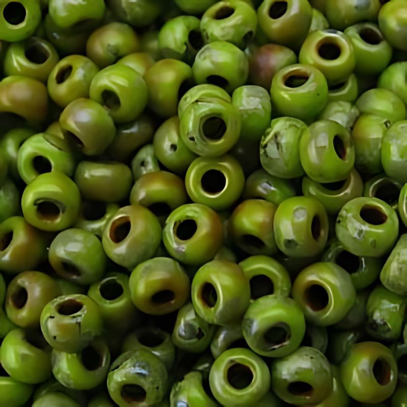 #8 Miyuki Rocailles Seed Beads - Picasso Matte Chartreuse, Approx 440 Beads, 10 Grams/0.35oz