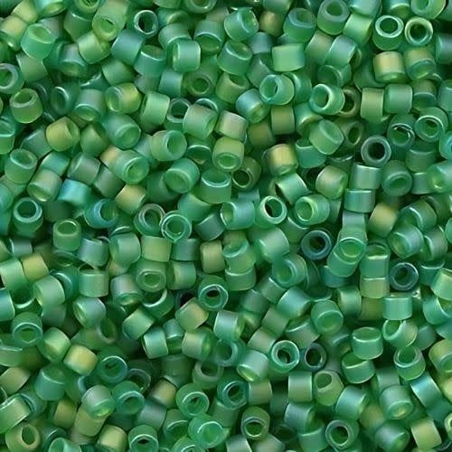 #11 Delica Seed Beads, Matte Transparent Light Green Ab/Rainbow, DB858-TB, Approx 1440 Beads, 1 two inch tube, 7.2 grams