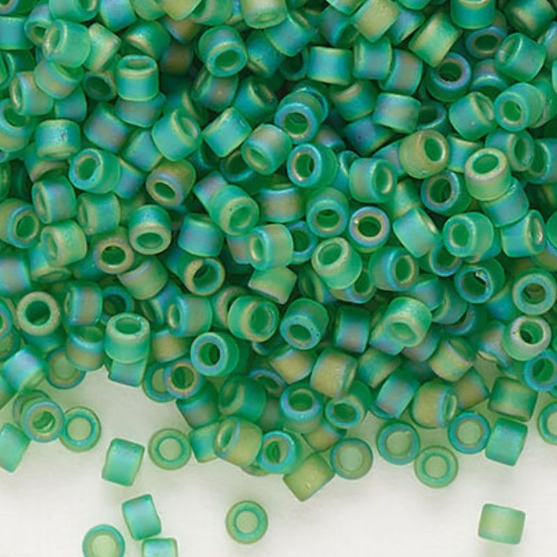 #11 Delica Seed Beads, Matte Transparent Light Green Ab/Rainbow, DB858-TB, Approx 1440 Beads, 1 two inch tube, 7.2 grams