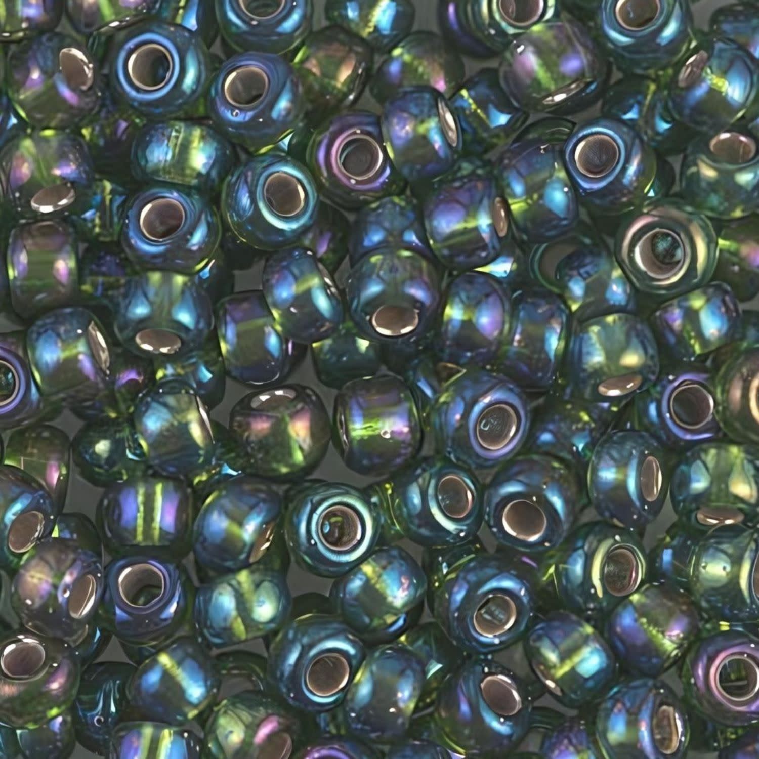 #8 Miyuki Seed Beads - Silver Lined Olive Green Rainbow/AB, 8-91026-TB, Approx 858 Beads/22 Grams, 1 five inch tube