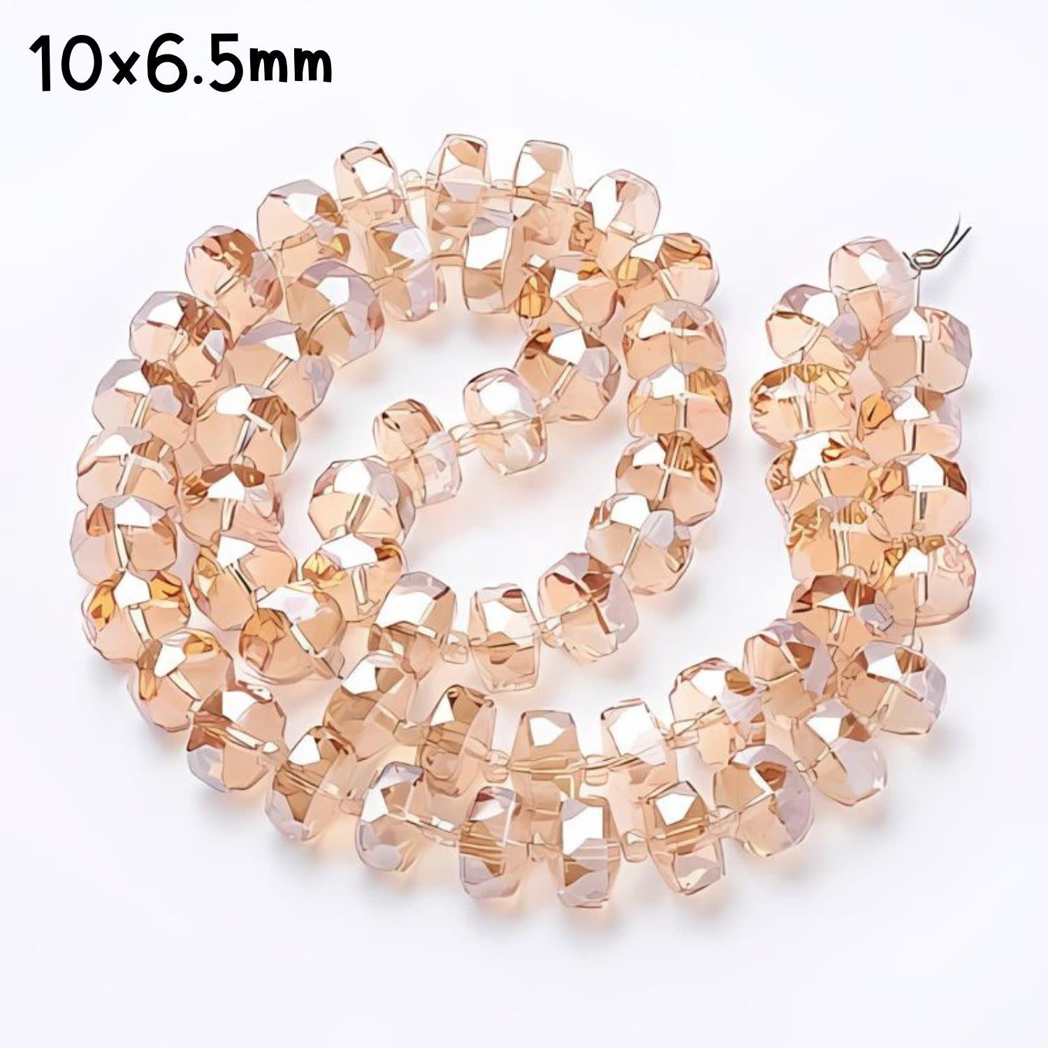 10x6.5mm Faceted Rondelles, Approx 60pcs, 18&quot; Strand, Peach-Puff Plated AB, Hole 1.2mm, Glass Beads, 53Gm/1.87oz