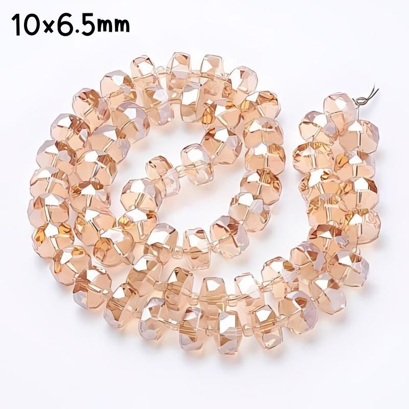 10x6.5mm Faceted Rondelles, Approx 60pcs, 18&quot; Strand, Peach-Puff Plated AB, Hole 1.2mm, Glass Beads, 53Gm/1.87oz
