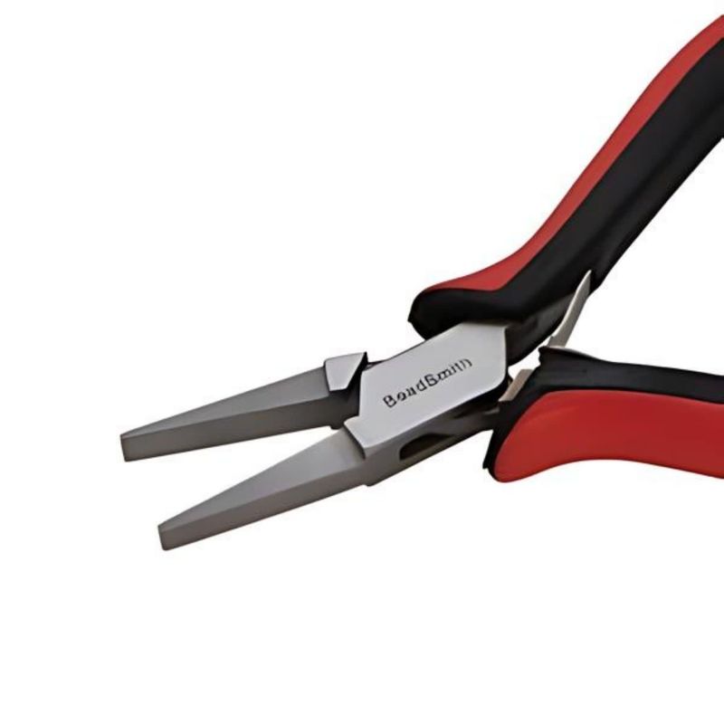 Super Fine Ergonomic Flat Nose Pliers, Red &amp; Black Handles, 4.5&quot; Long