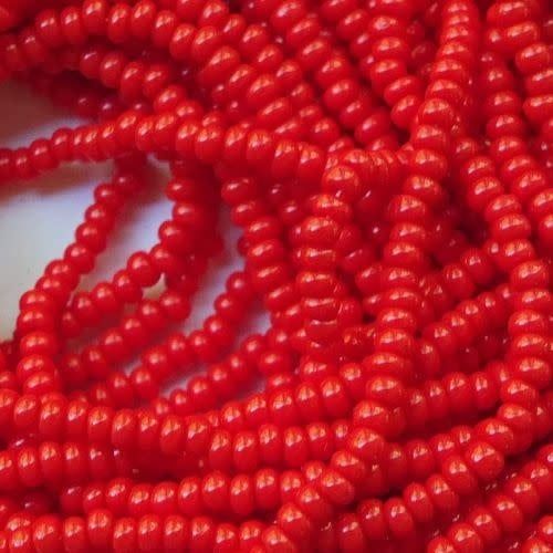#6 Czech Seed Beads, Opaque Light Red, 6 Strands, Approx 1090 Beads, 4x3.5mm, 74gms/2.61oz