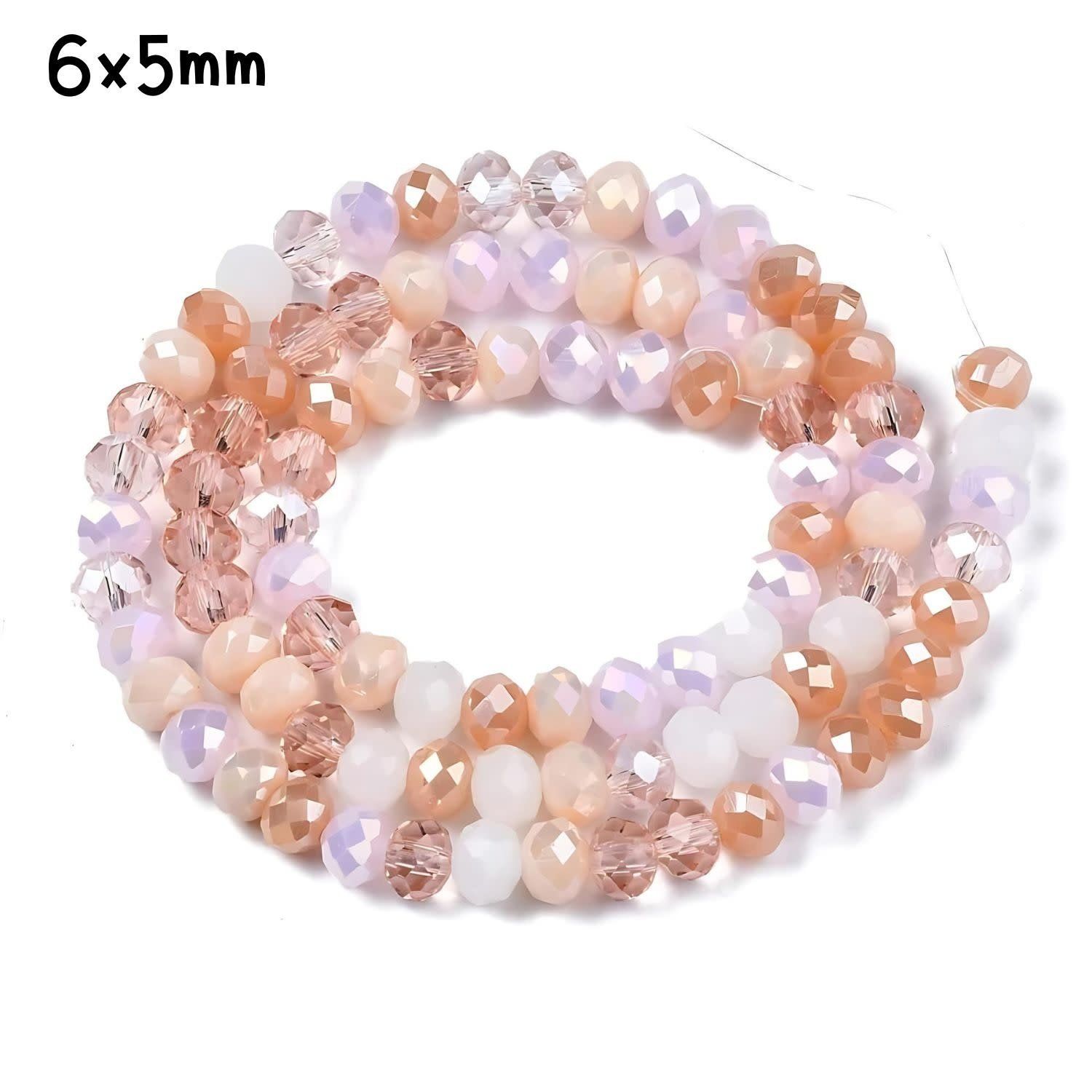 6x5mm Faceted Rondelles, Approx 90pcs, 16&quot; Strand, Mixed Pink Tones, Hole 1mm, Glass Beads, 18gms/0.64oz