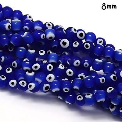 8mm Protection Beads, Approx 49pcs, 14" Strand, Blue, Hole 1mm, Lampwork Glass Beads, 1.13oz
