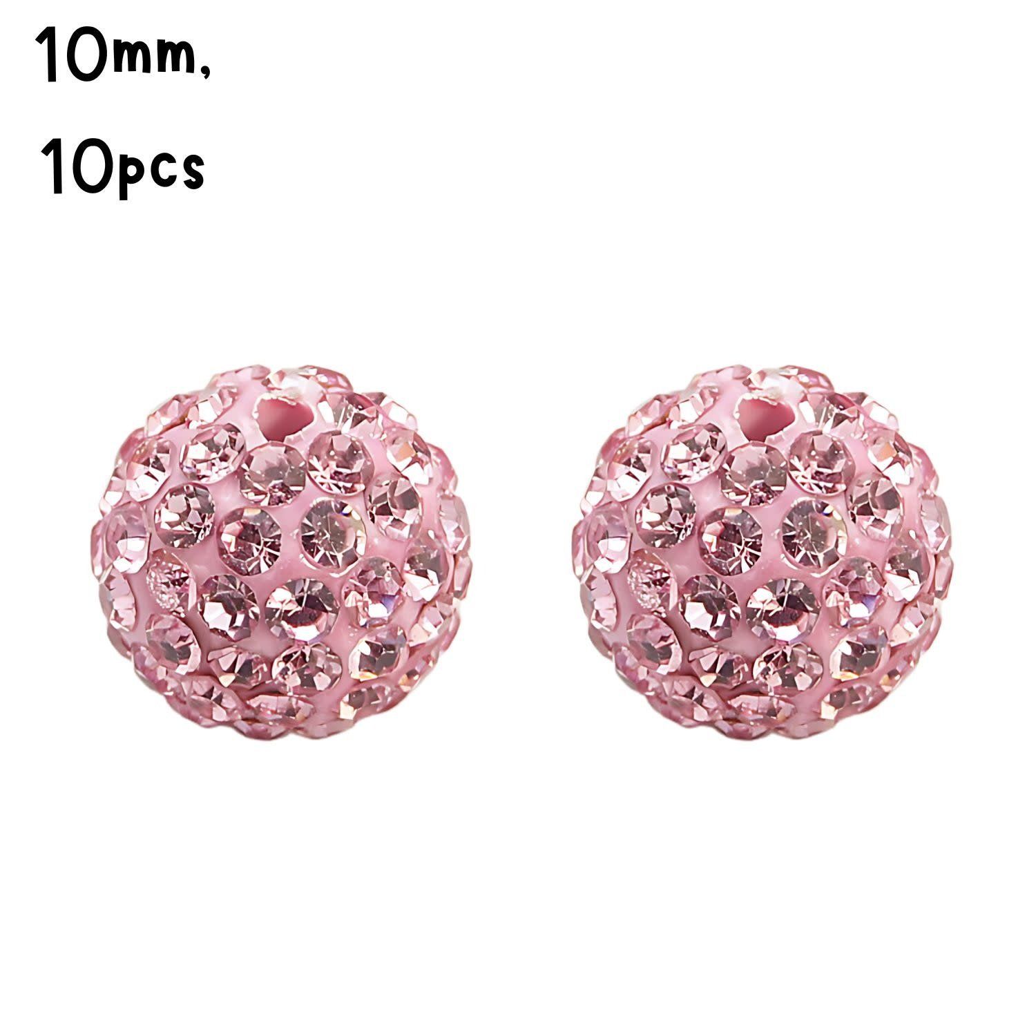 10mm Glass Rhinestone, 10pcs, Pave Polymer Clay, Rose Pink, Grade A, Hole 1.8mm, 11gms/0.39oz