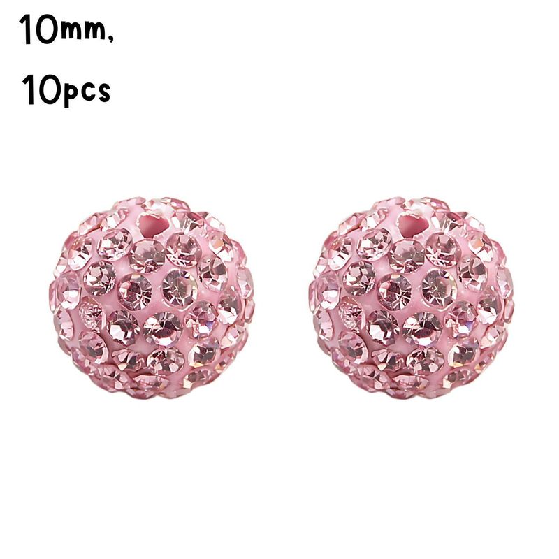 10mm Glass Rhinestone, 10pcs, Pave Polymer Clay, Rose Pink, Grade A, Hole 1.8mm, 11gms/0.39oz
