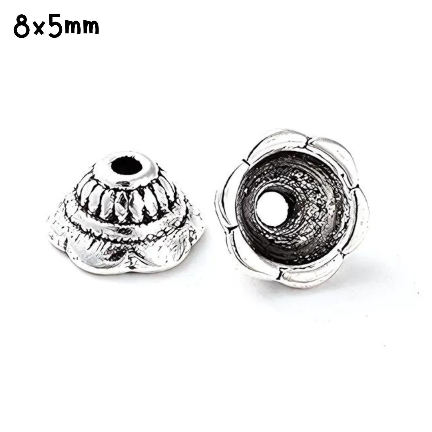 SP Pewter Bead Caps, Approx 50pcs, 8x5mm, Tibetan Style, Hole 2mm, Fits 8~10mm Beads, 22gms/0.78oz