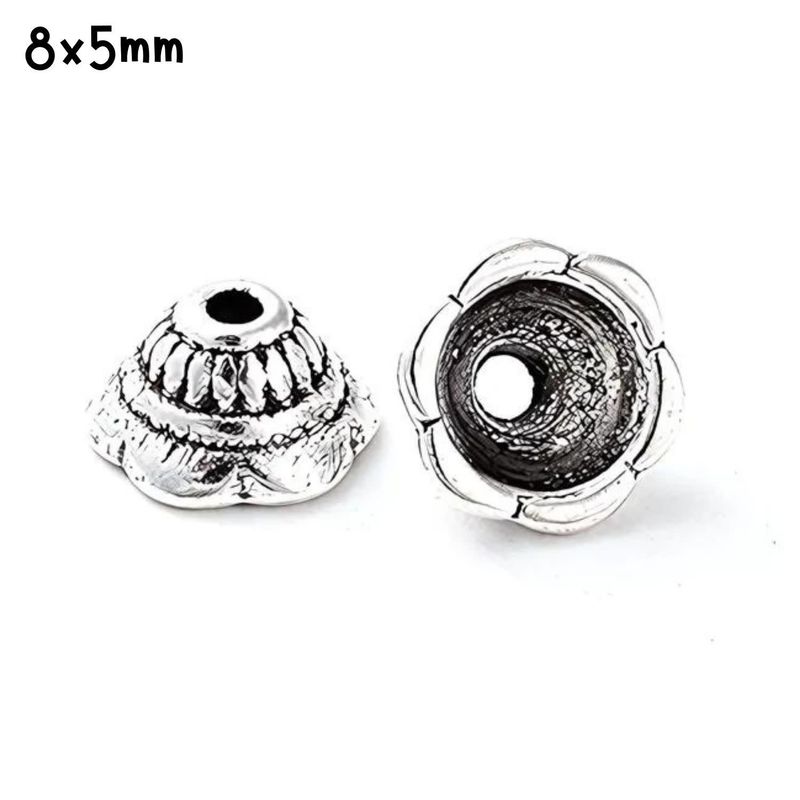 SP Pewter Bead Caps, Approx 50pcs, 8x5mm, Tibetan Style, Hole 2mm, Fits 8~10mm Beads, 22gms/0.78oz