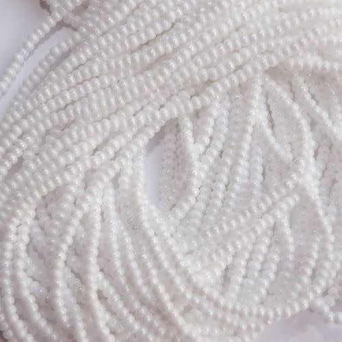 #8 Czech Seed Beads, White Pearl, 6 Strands, Approx 1330 beads, 3x2.5mm, 37gms/1.31oz