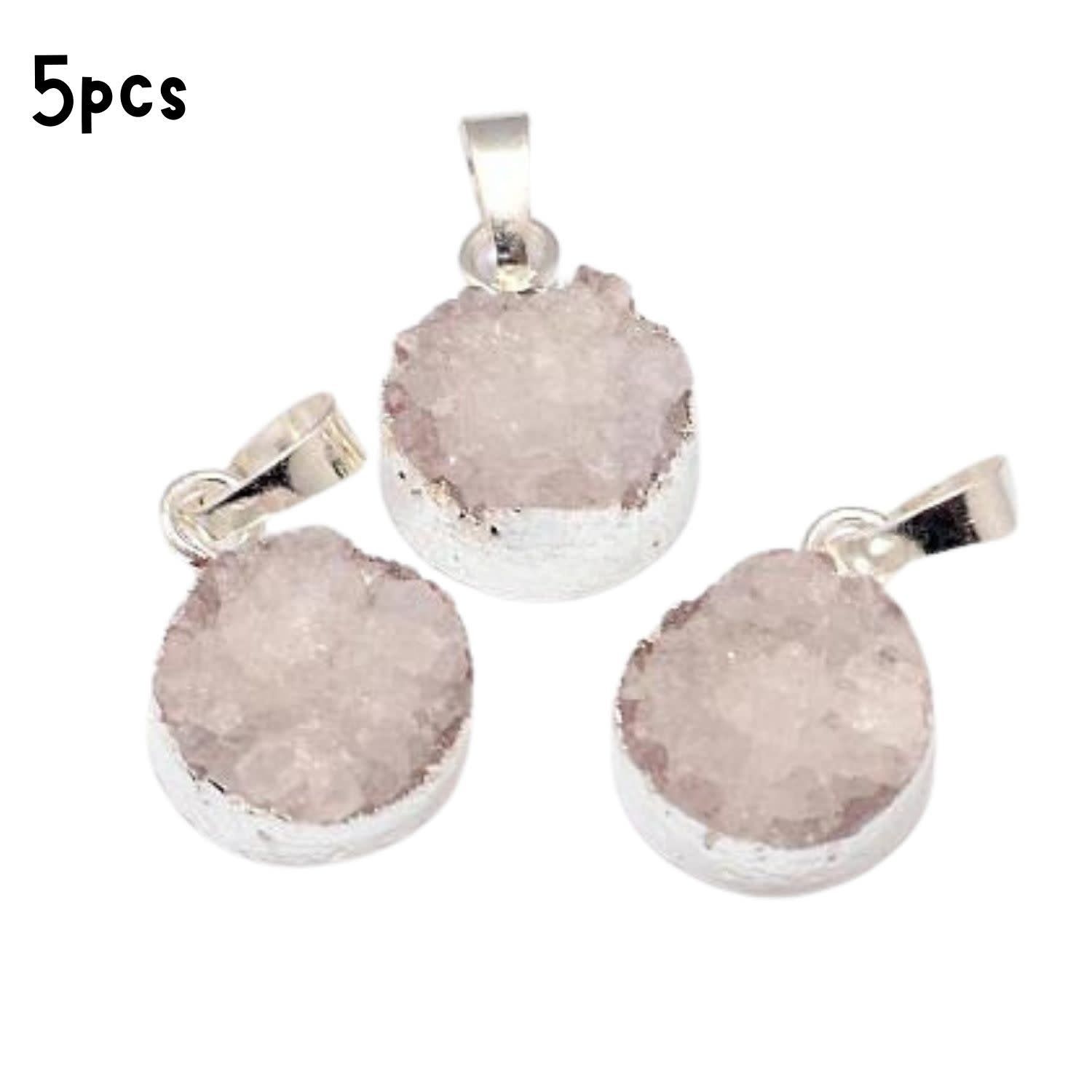 Druzy Agate Pendants, 5pcs, 18.5~21x14x8~10mm, Natural, Silver Plated Brass, Hole 7.5x5mm, Charms/Pendants, 16gms/0.56oz
