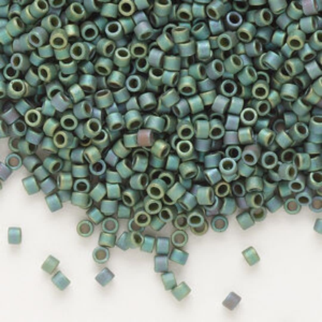 #11 Delica Seed Beads, Matte Opaque Metallic Leaf Green Ab/Rainbow, DB373-TB, Approx 1440 Beads, 1 two inch tube, 7.2 grams