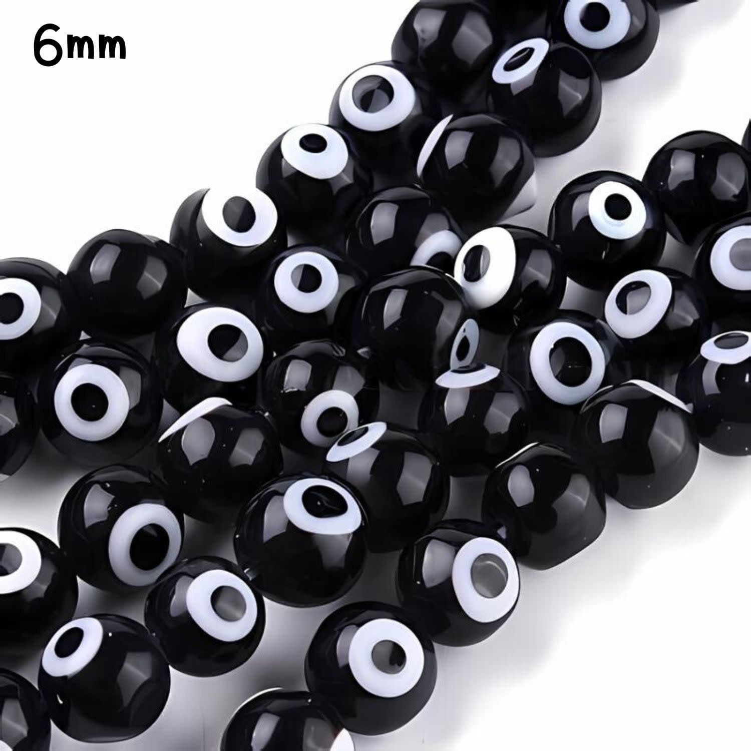 6mm Protection Beads, Approx 64pcs, 14&quot; Strand, Black, Hole 1mm, Lampwork Glass Beads, 21gms/0.74oz