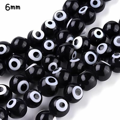 6mm Protection Beads, Approx 64pcs, 14" Strand, Black, Hole 1mm, Lampwork Glass Beads, 0.74oz