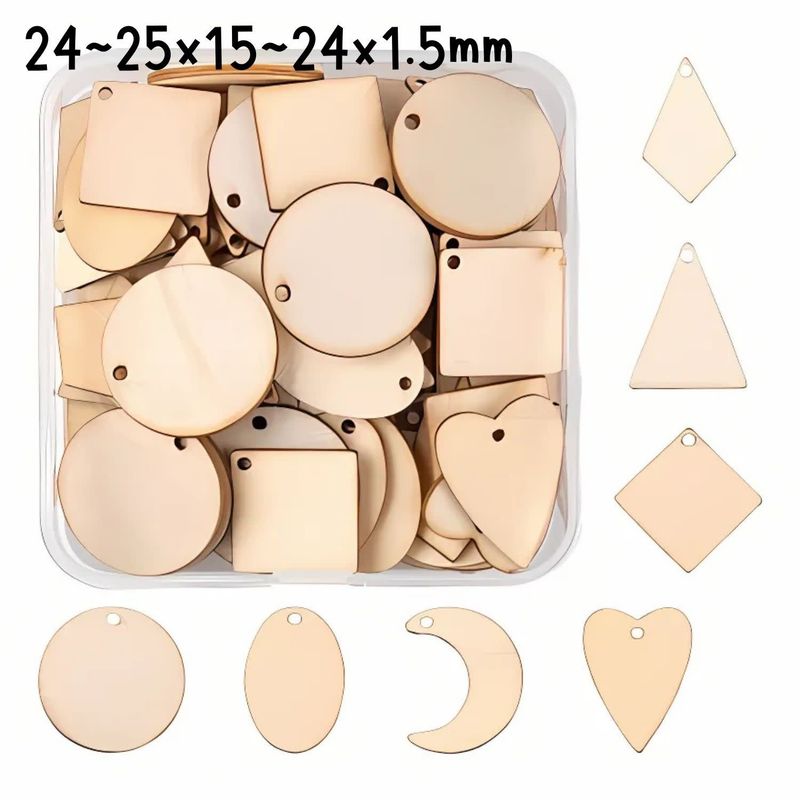 Natural Wood Laser Cut Unpainted, Approx 70pcs, 7 Shapes &amp; 10pcs Per Shape, 24~25x15~24x1.5mm, Charms/Pendants/Beads, 77gms/2.71oz