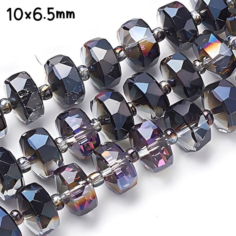 10x6.5mm Faceted Rondelles, Approx 60pcs, 19&quot; Strand, Grey/Black Plated AB, Hole 1.2mm, 53Gm/1.87oz