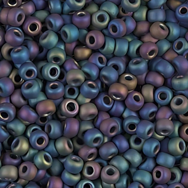 #8 Miyuki Rocailles Seed Beads - Matte Black Rainbow/AB, Approx 440 Beads, 10 Grams/0.35oz