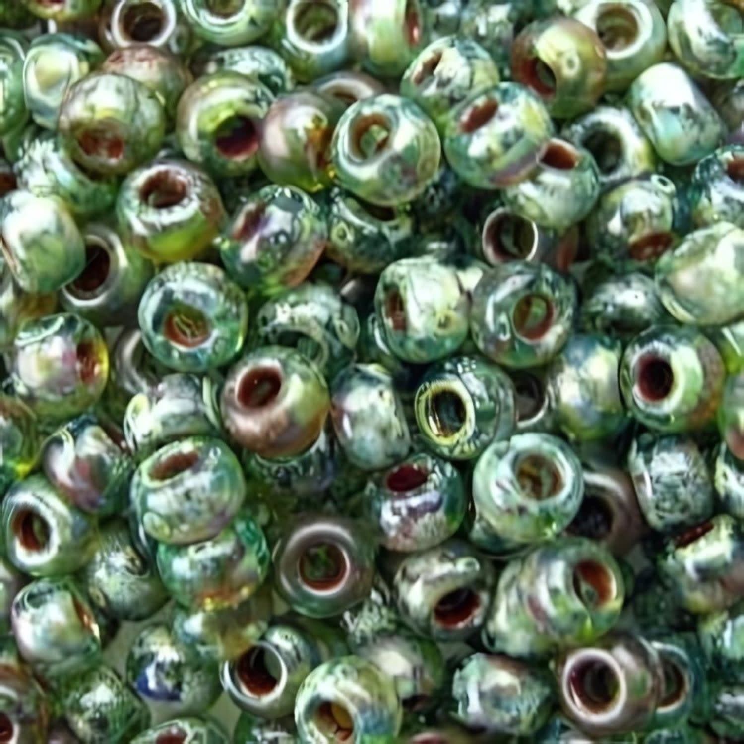 #8 Miyuki Seed Beads - Picasso Olivine Transparent, 8-94506-TB, Approx 858 Beads/22 Grams, 1 five inch tube