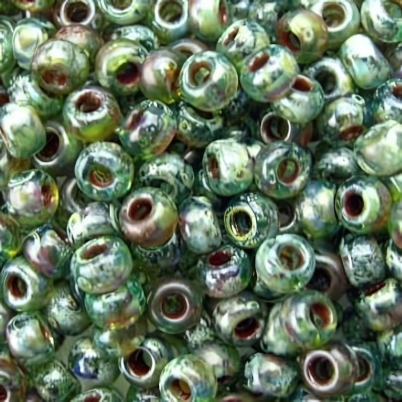 #8 Miyuki Rocailles Seed Beads - Picasso Olivine Transparent, Approx 440 Beads, 10 Grams/0.35oz
