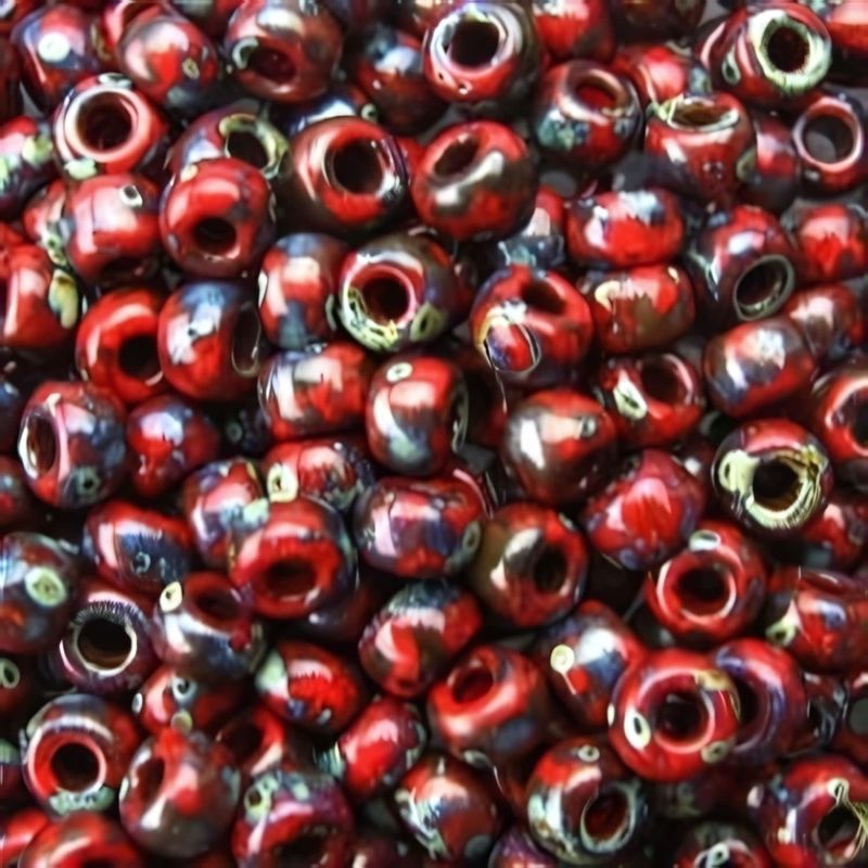 #8 Miyuki Rocailles Seed Beads - Picasso Matte Opaque Red Garnet, Approx 440 Beads, 10 Grams/0.35oz