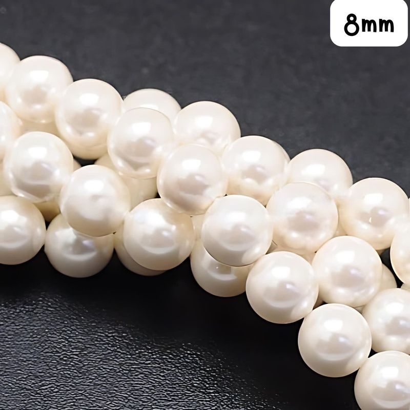 8mm Shell Pearls Round, Approx 50Pcs, 16&quot; Strand, White, Hole 1mm, 43gms/1.52oz