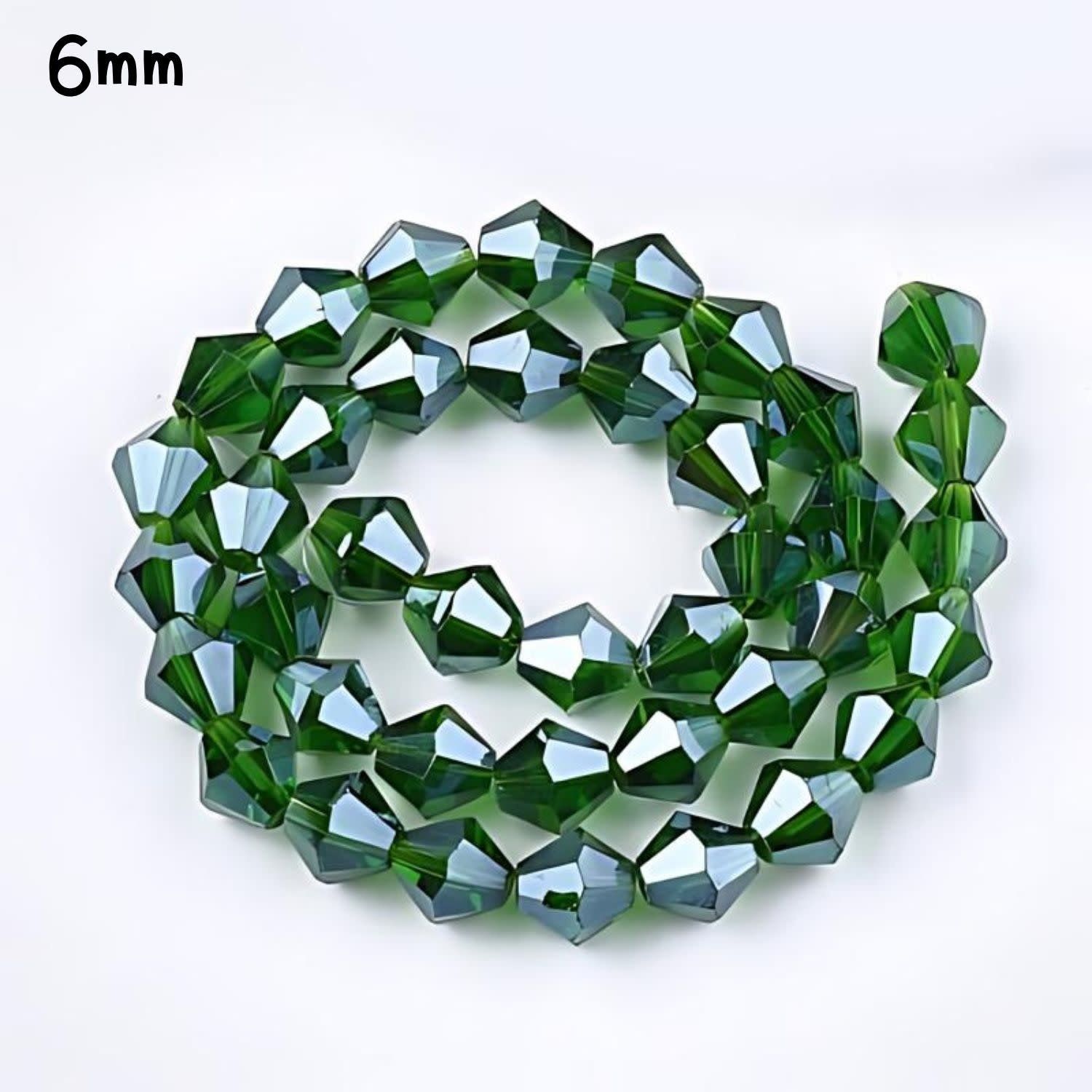 6mm Bicones, Dark Green Luster, 50pcs, Hole 1mm, Glass Beads, 12gms/0.42oz