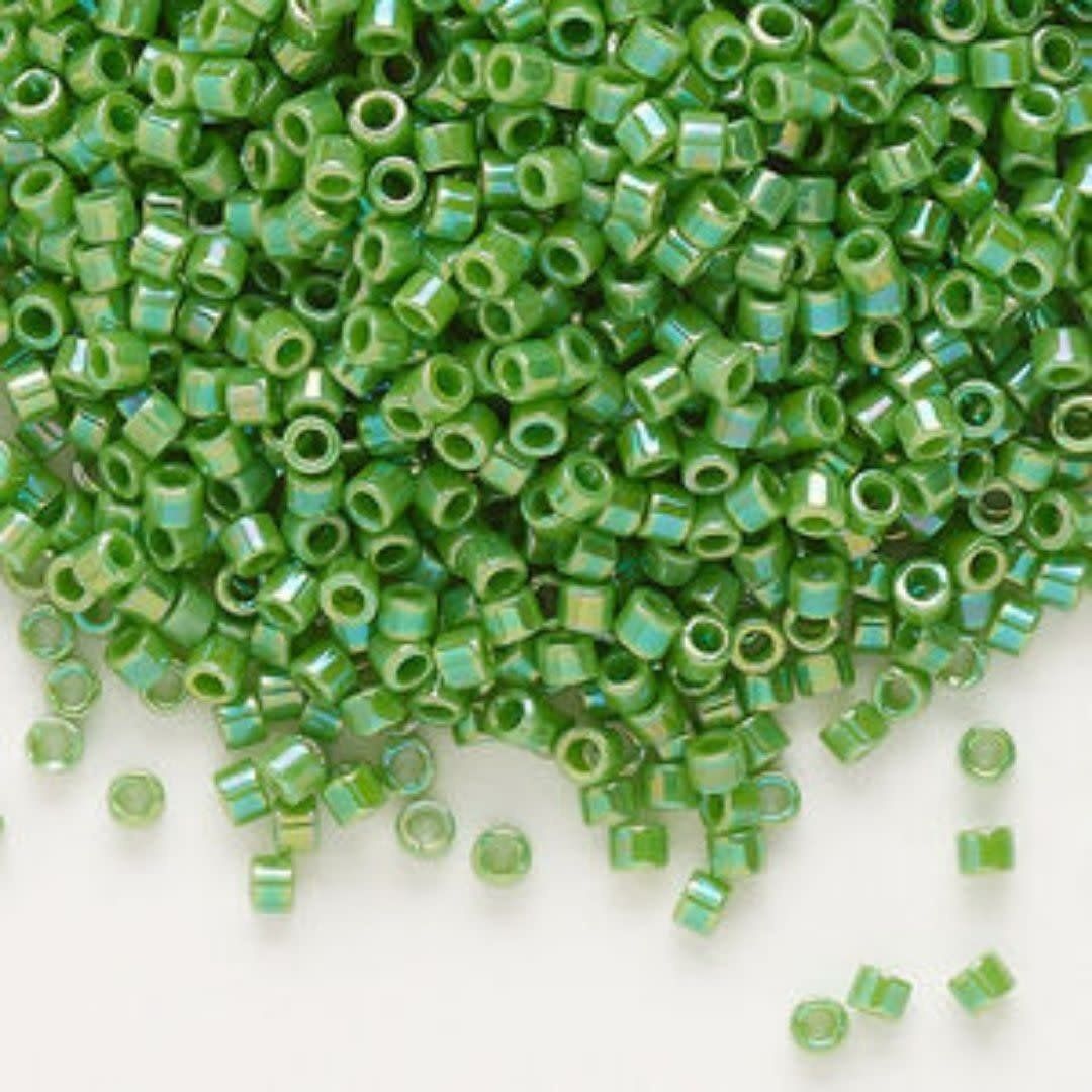 #11 Delica Seed Beads, Opaque Green Ab/Rainbow, DB163-TB, Approx 1440 Beads, 1 two inch tube, 7.2 grams